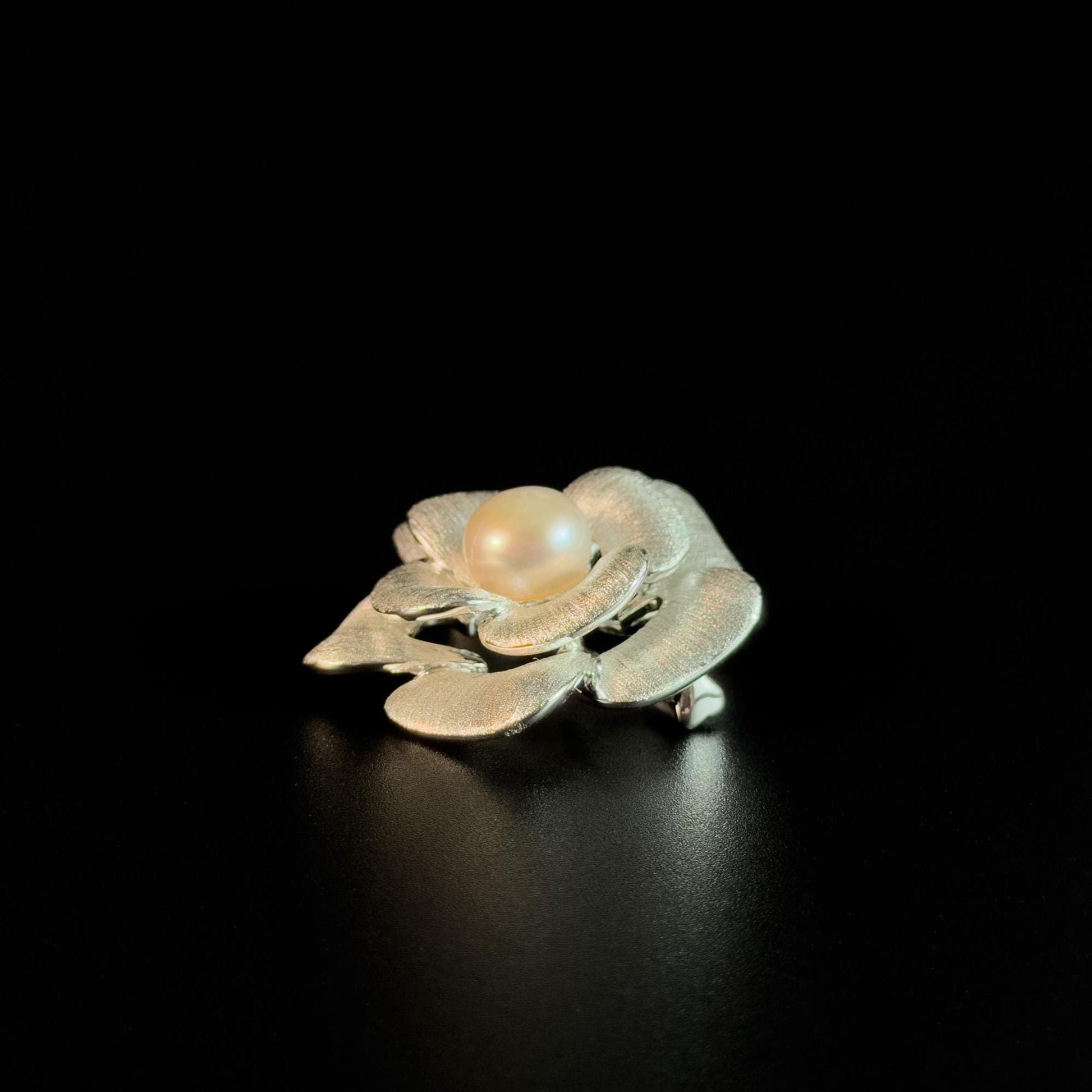 Silver Pearl Camellia Brooch