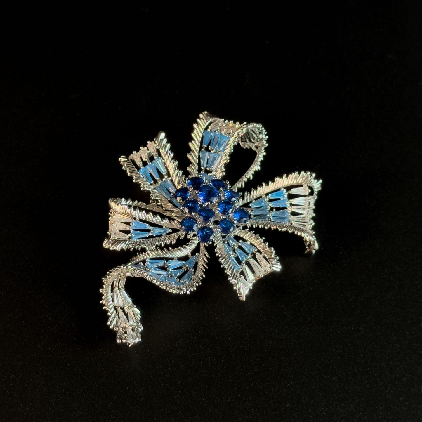 Blue Multi-Strand Bow Brooch