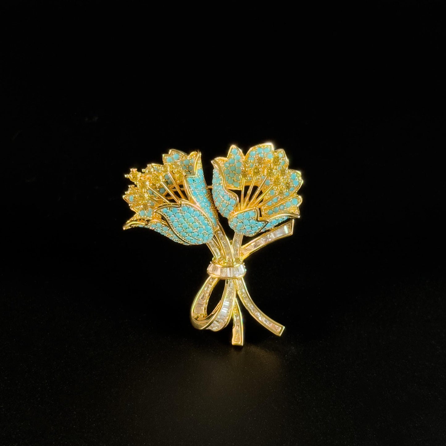 Vintage Blue Tulip Bouquet Brooch