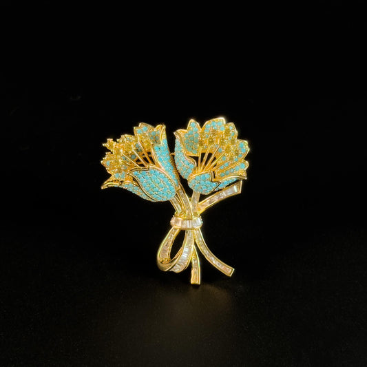 Vintage Blue Tulip Bouquet Brooch
