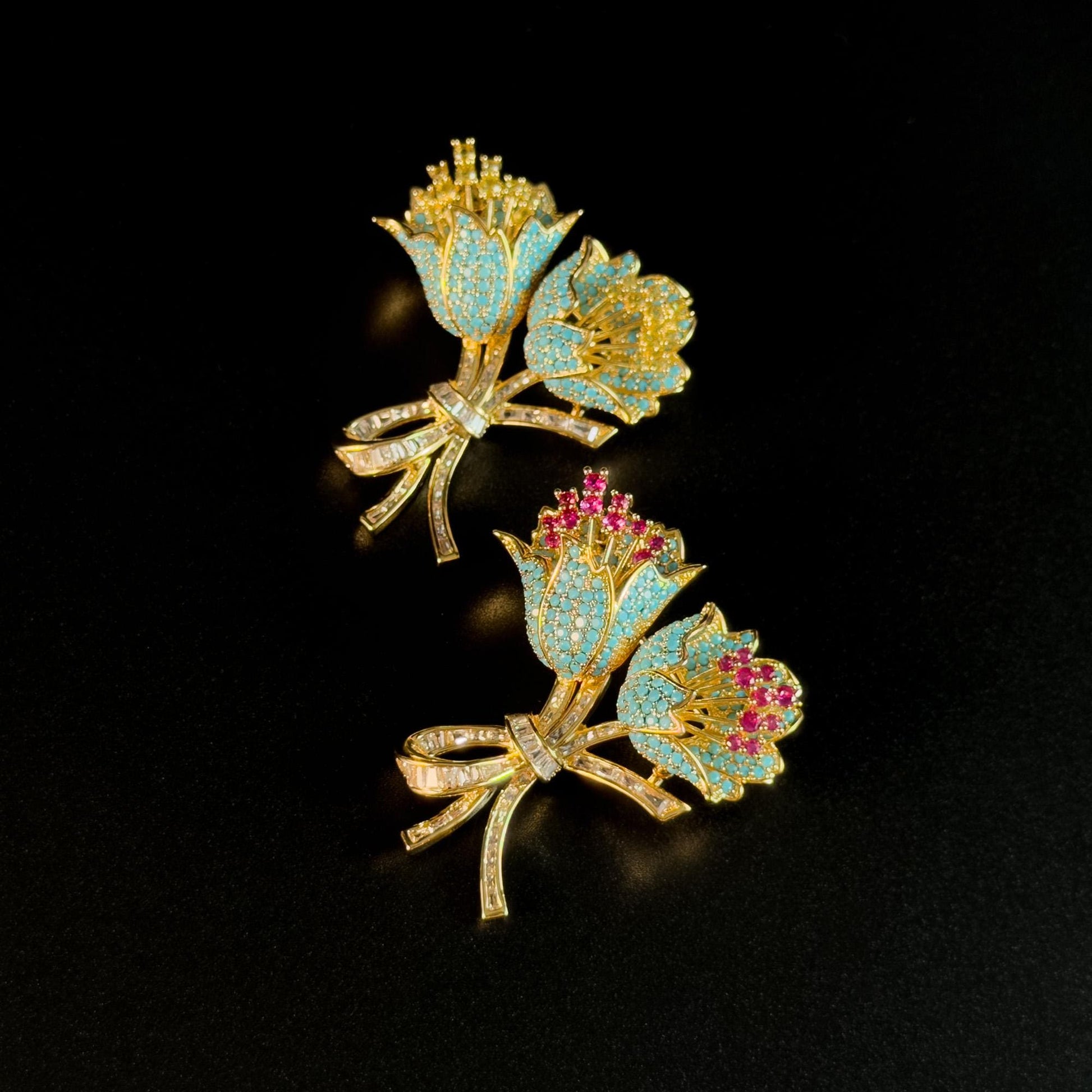 Vintage Blue Tulip Bouquet Brooch