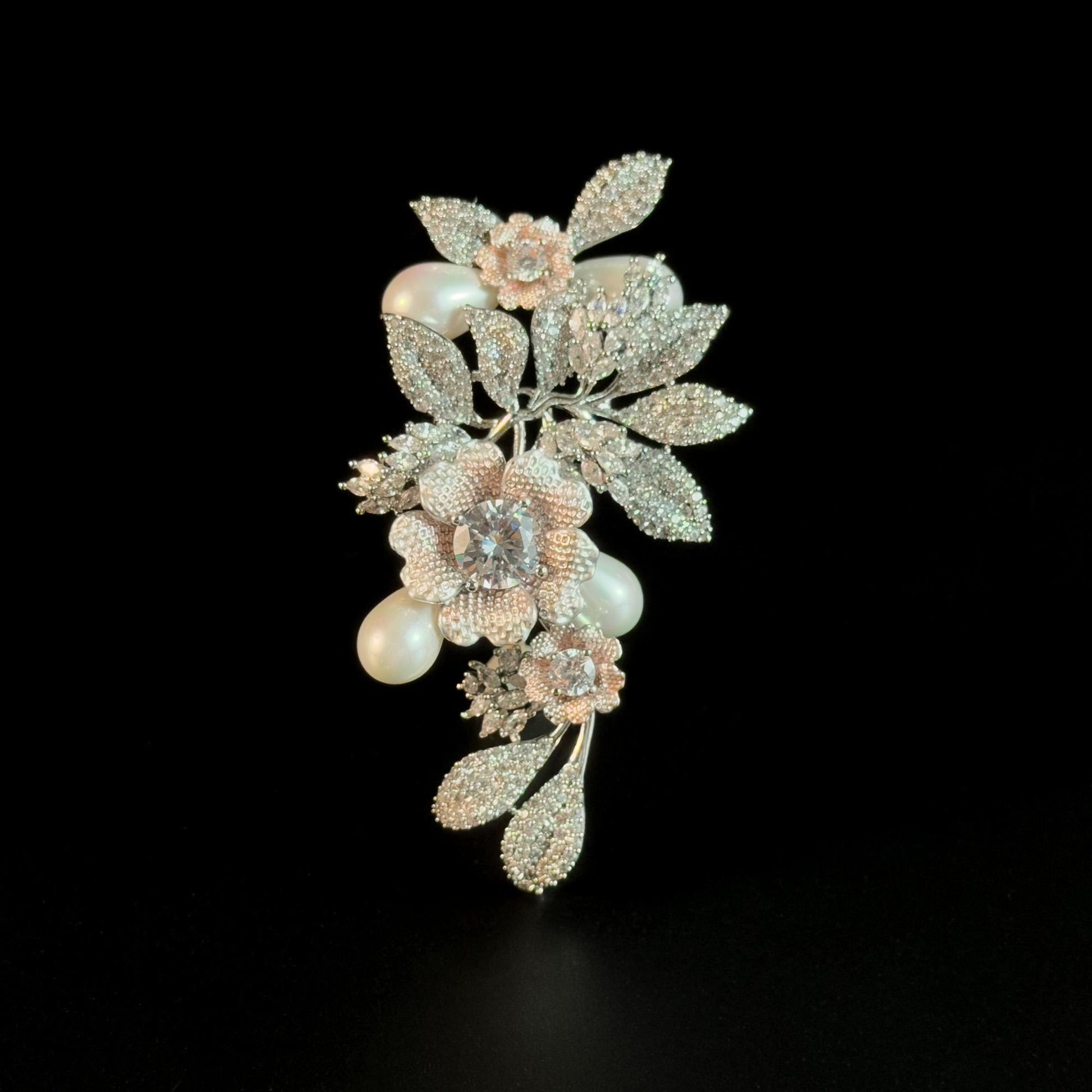 Luxury Silver Floral Brooch with Full Diamonds