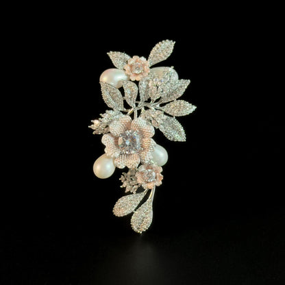 Luxury Silver Floral Brooch with Full Diamonds