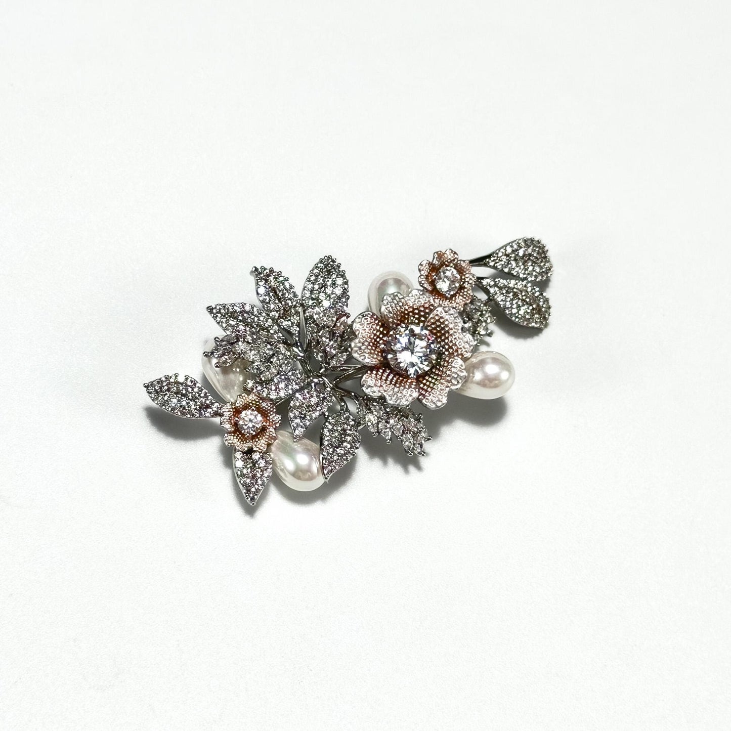 Luxury Silver Floral Brooch with Full Diamonds