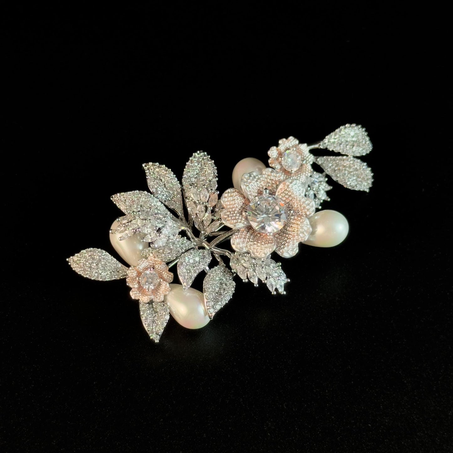 Luxury Silver Floral Brooch with Full Diamonds