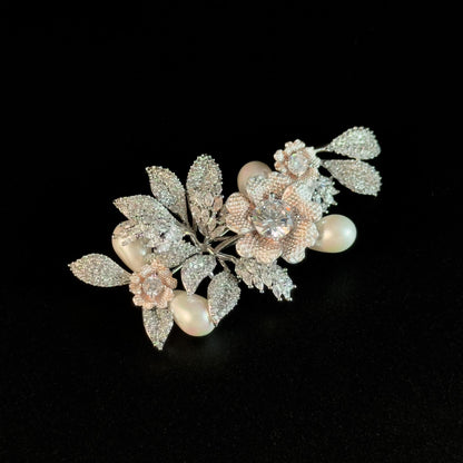Luxury Silver Floral Brooch with Full Diamonds