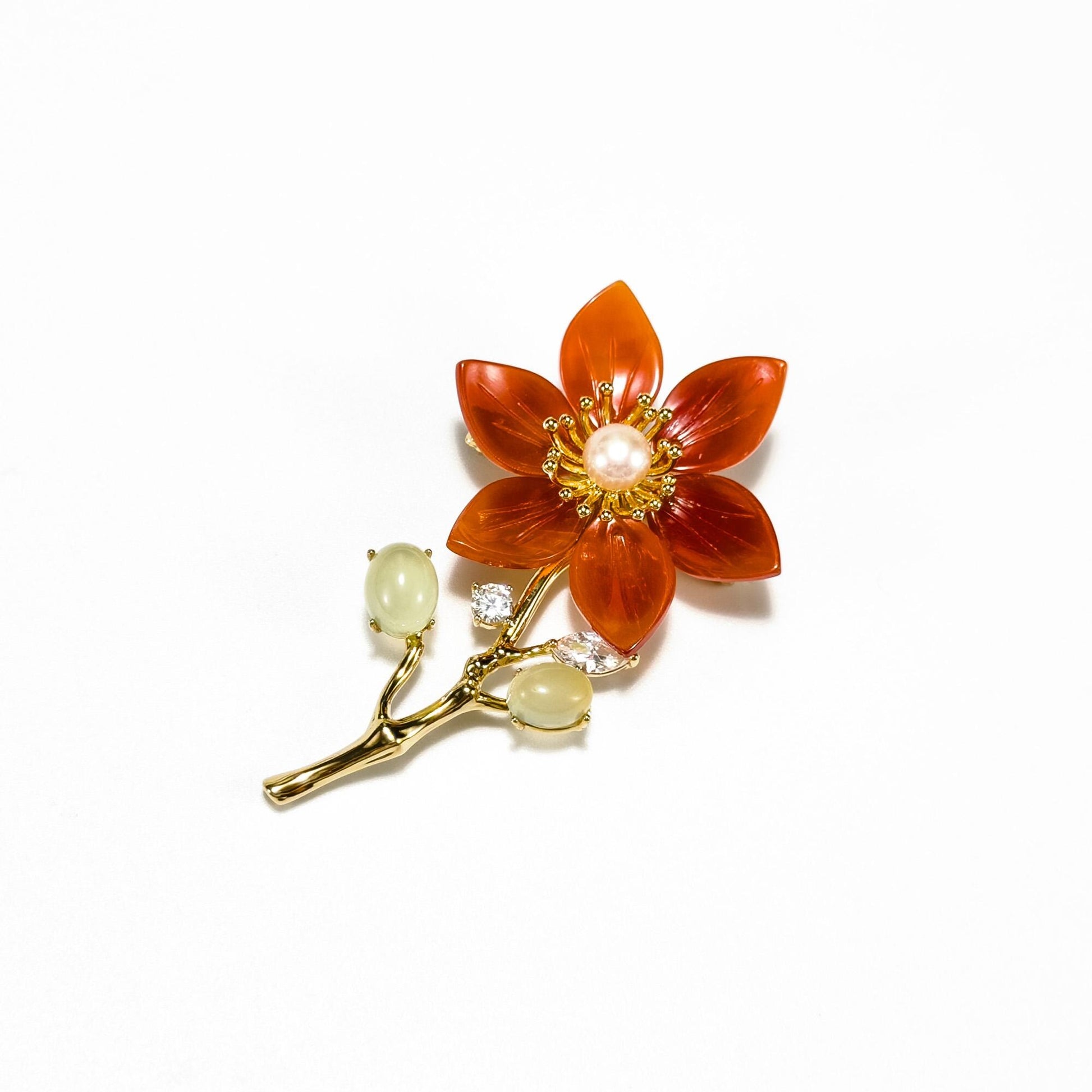Orange-Red Seashell Flower Brooch