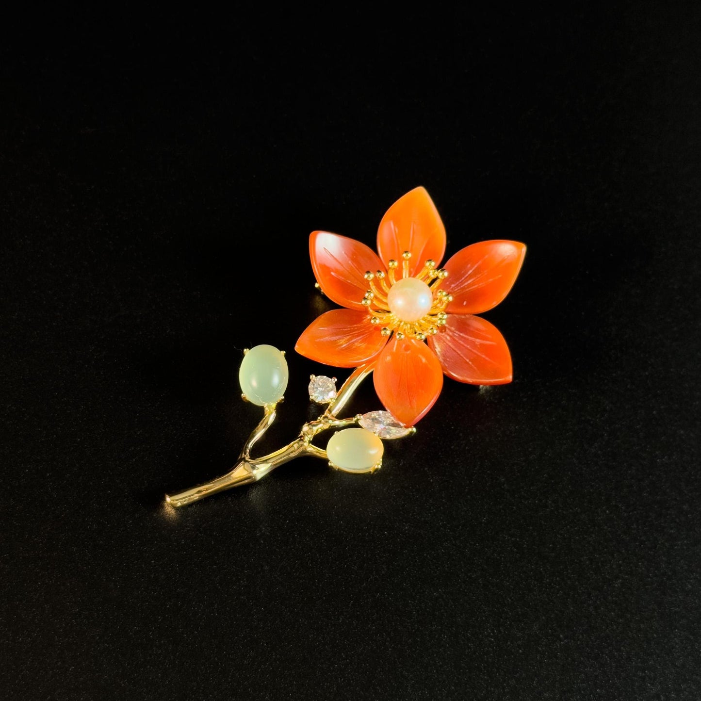 Orange-Red Seashell Flower Brooch