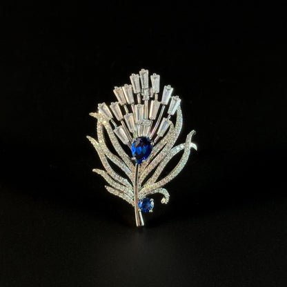 Luxury Blue Zircon Peacock Feather Brooch