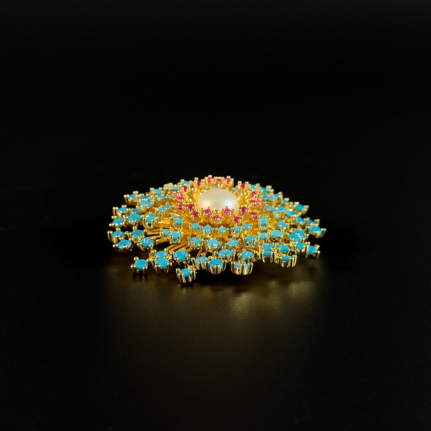 Blue Pearl Sunflower Brooch