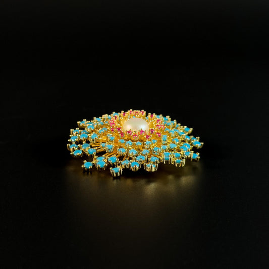 Blue Pearl Sunflower Brooch