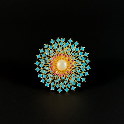 Blue Pearl Sunflower Brooch