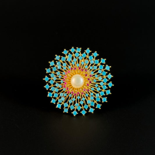 Blue Pearl Sunflower Brooch