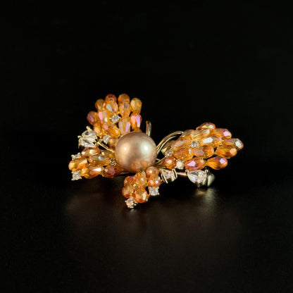Heavy-Duty Champagne-Colored Crystal Butterfly Brooch
