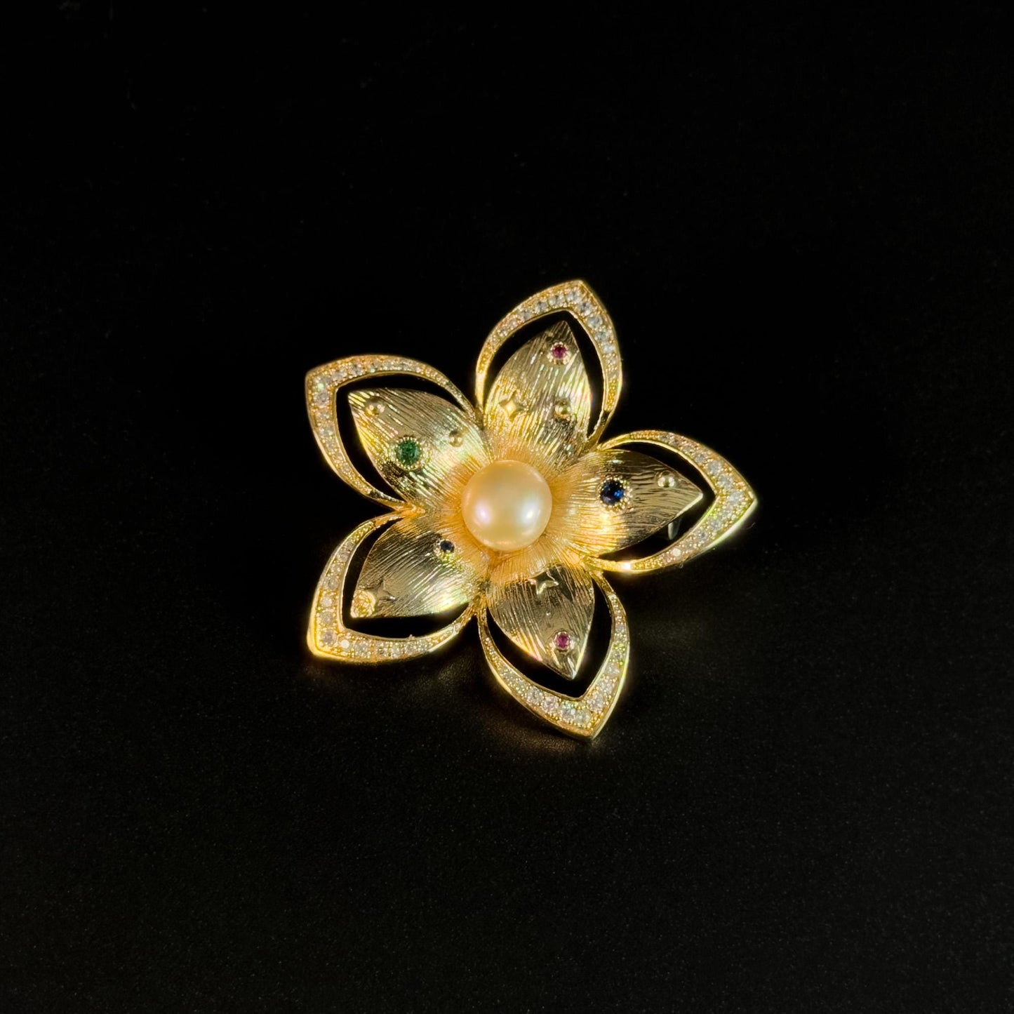 Gold Pearl Hibiscus Brooch