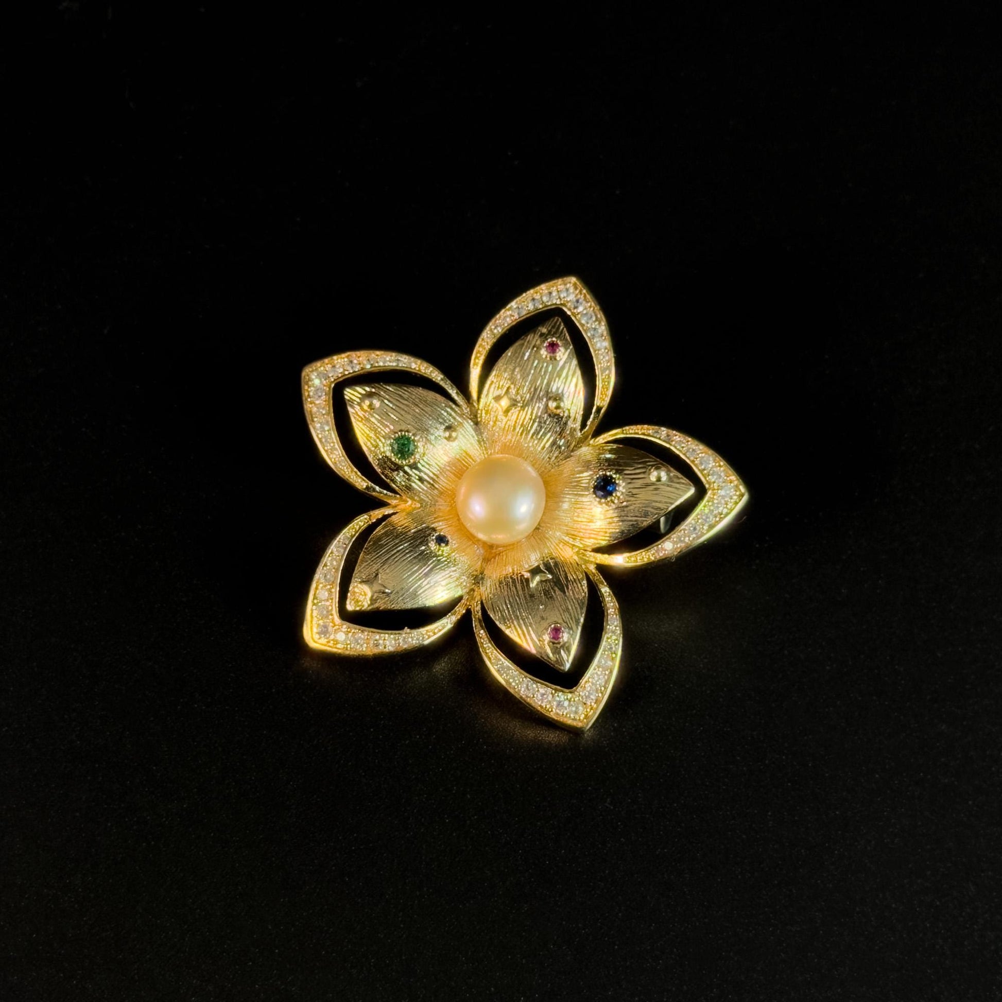 Gold Pearl Hibiscus Brooch