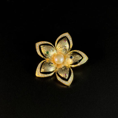 Gold Pearl Hibiscus Brooch