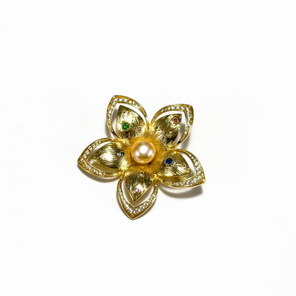 Gold Pearl Hibiscus Brooch