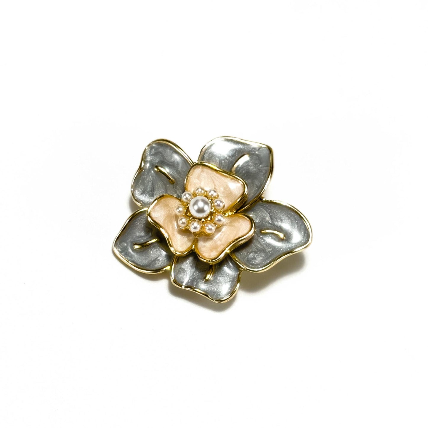 Pearl Enamel Camellia Brooch