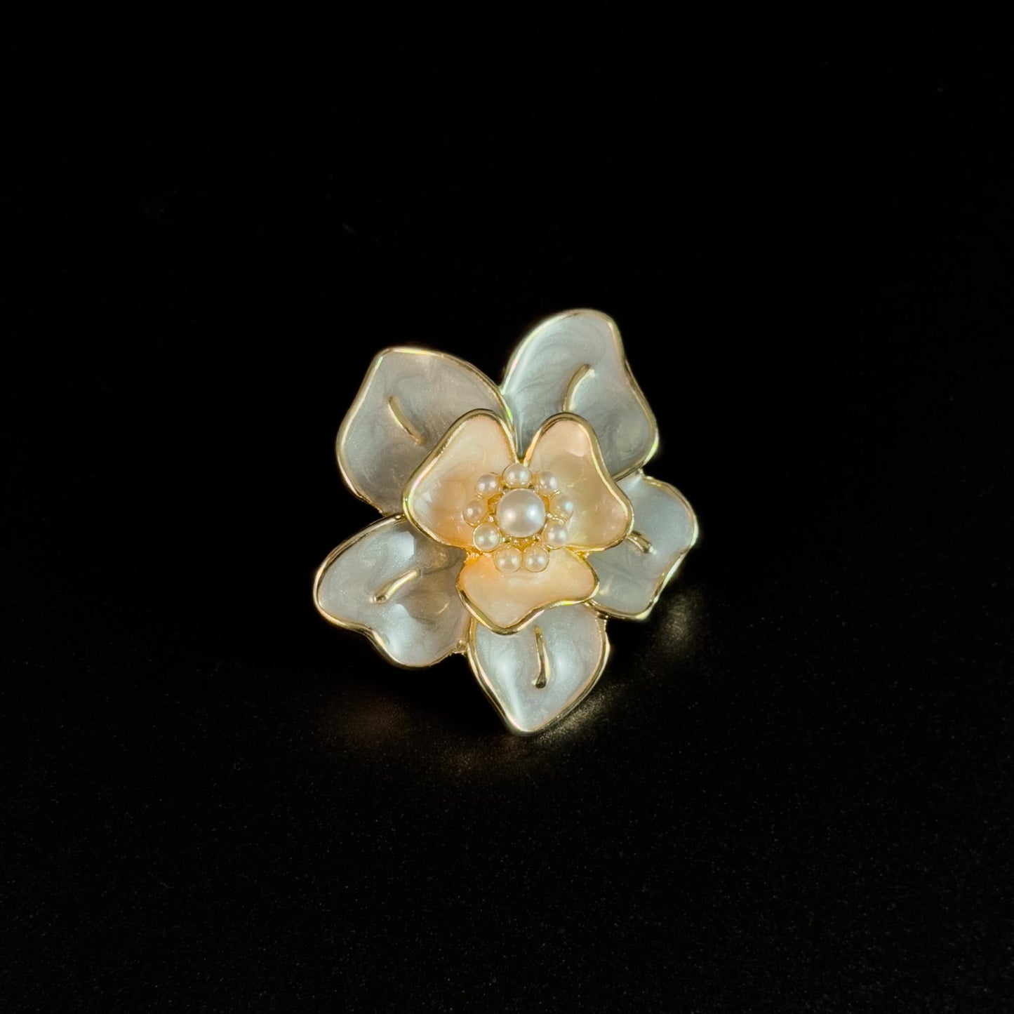 Pearl Enamel Camellia Brooch