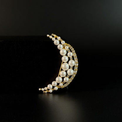 French-Style Pearl Crescent Moon Brooch