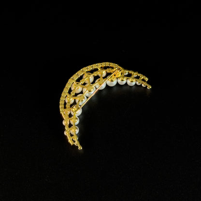 French-Style Pearl Crescent Moon Brooch