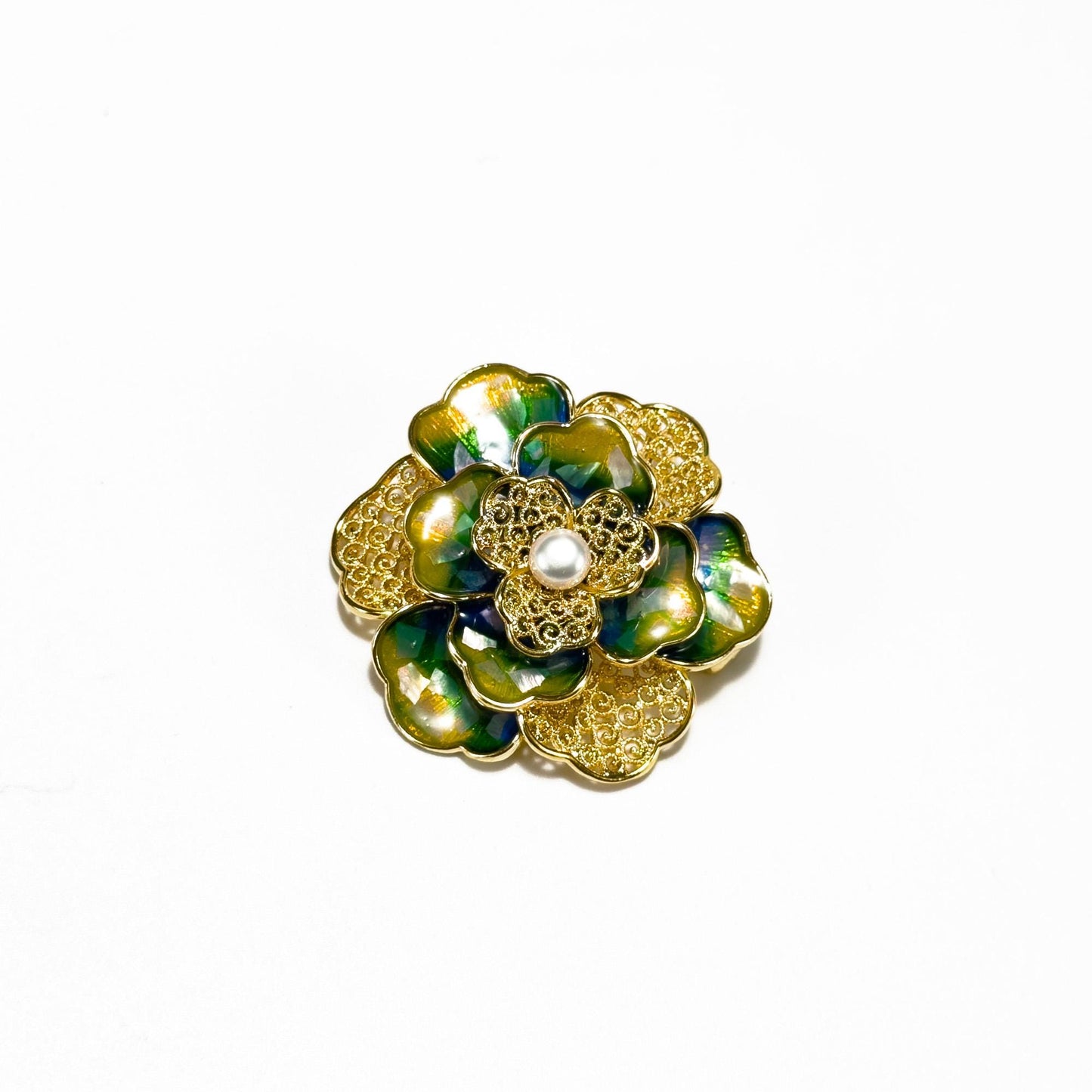 Vintage Enamel Camellia Brooch