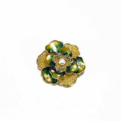 Vintage Enamel Camellia Brooch