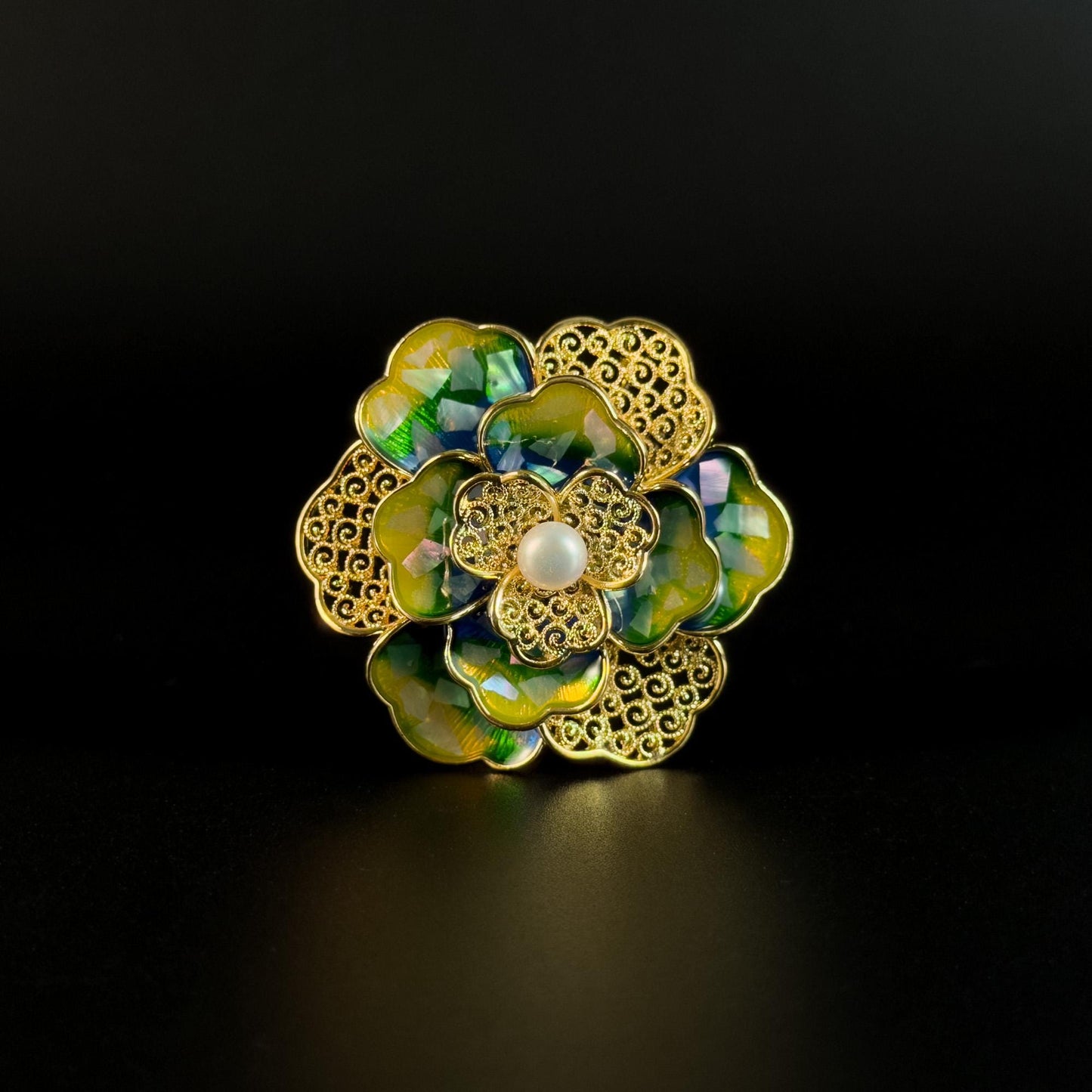 Vintage Enamel Camellia Brooch