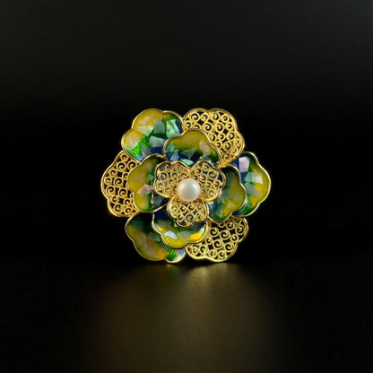 Vintage Enamel Camellia Brooch
