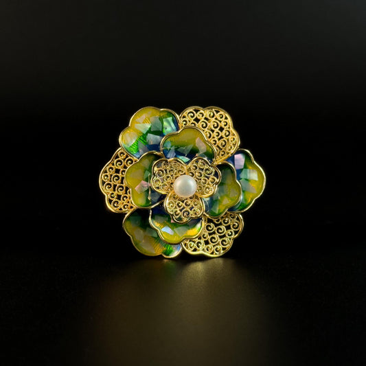 Vintage Enamel Camellia Brooch
