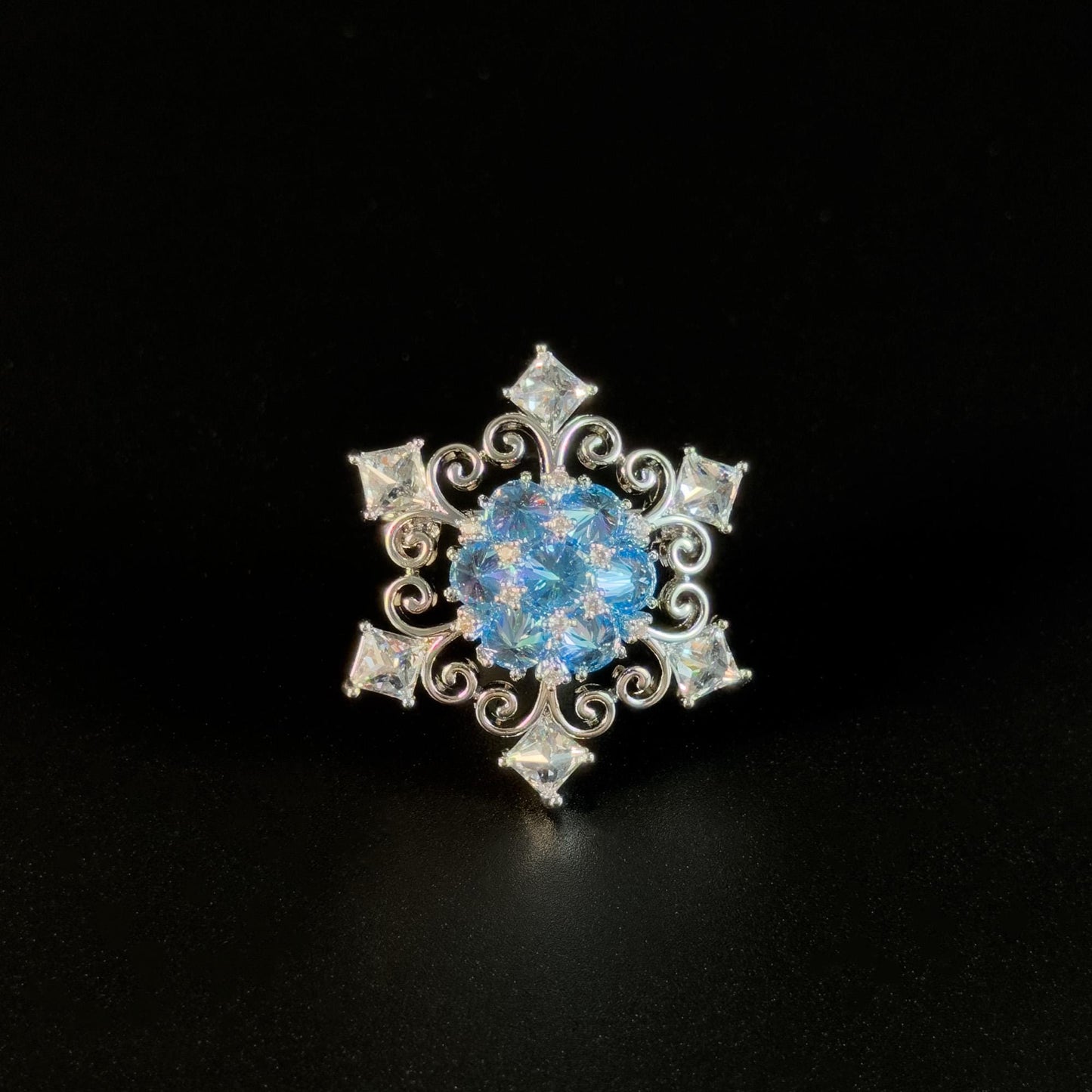 Blue Crystal Snowflake Brooch