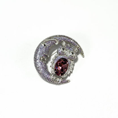 Pink Moon and Owl Brooch