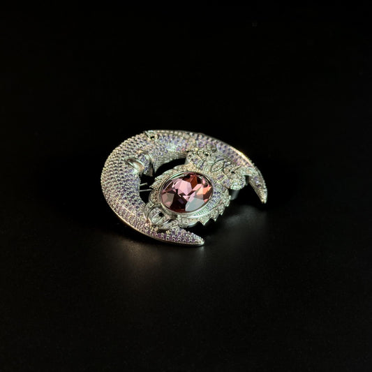 Pink Moon and Owl Brooch