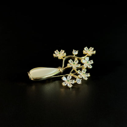 White Vase Bouquet Brooch