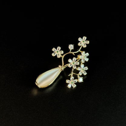 White Vase Bouquet Brooch
