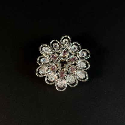 Red Zircon White Flower Brooch