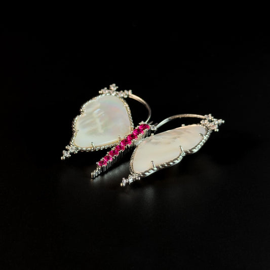Red Seashell Butterfly Brooch
