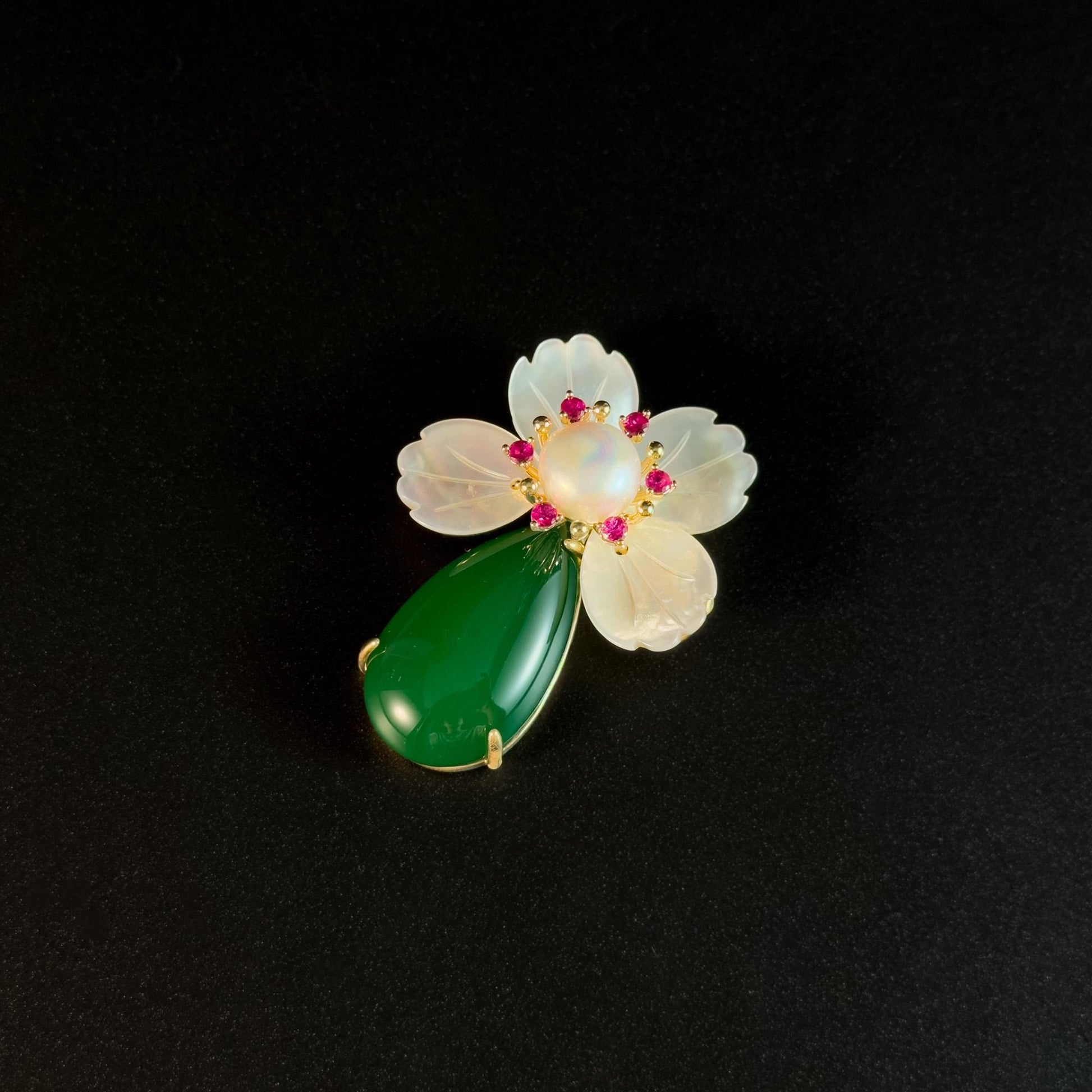 Emerald Vase with White Flowers Brooch