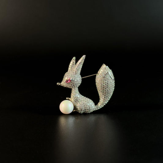 Pearl Fox Brooch