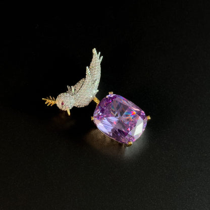 Purple Zircon Bird Brooch