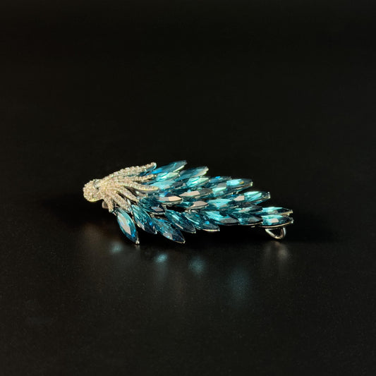 Blue Crystal Feather Brooch