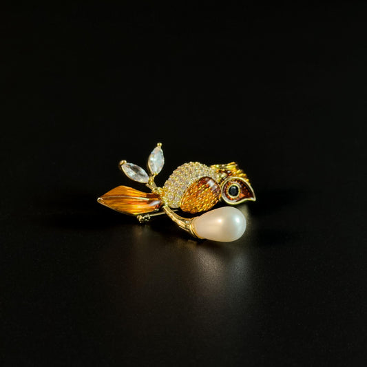 Pearl Owl Brooch