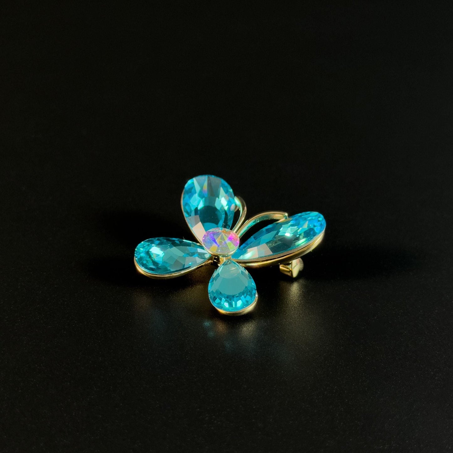 Lake Blue Crystal Butterfly Brooch