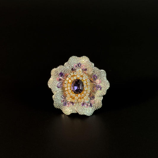 Zirconia Peony Brooch
