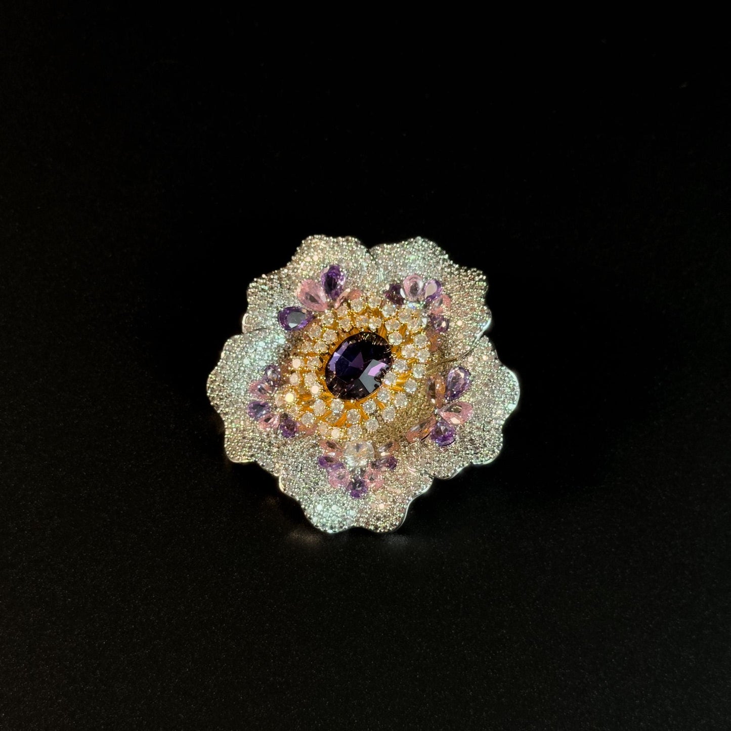 Zirconia Peony Brooch