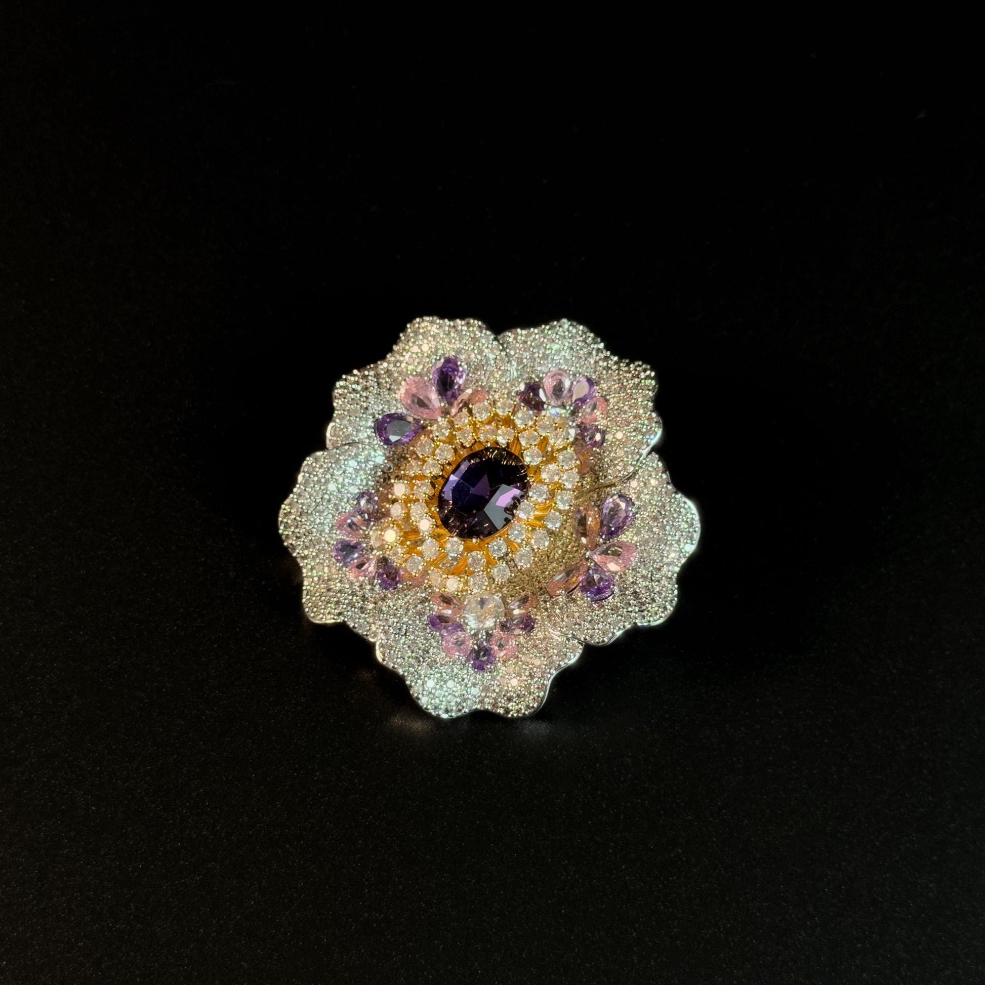 Zirconia Peony Brooch