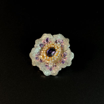 Zirconia Peony Brooch