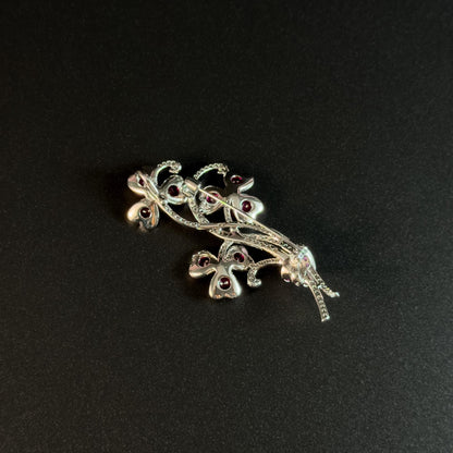 Clover Red Zircon Brooch