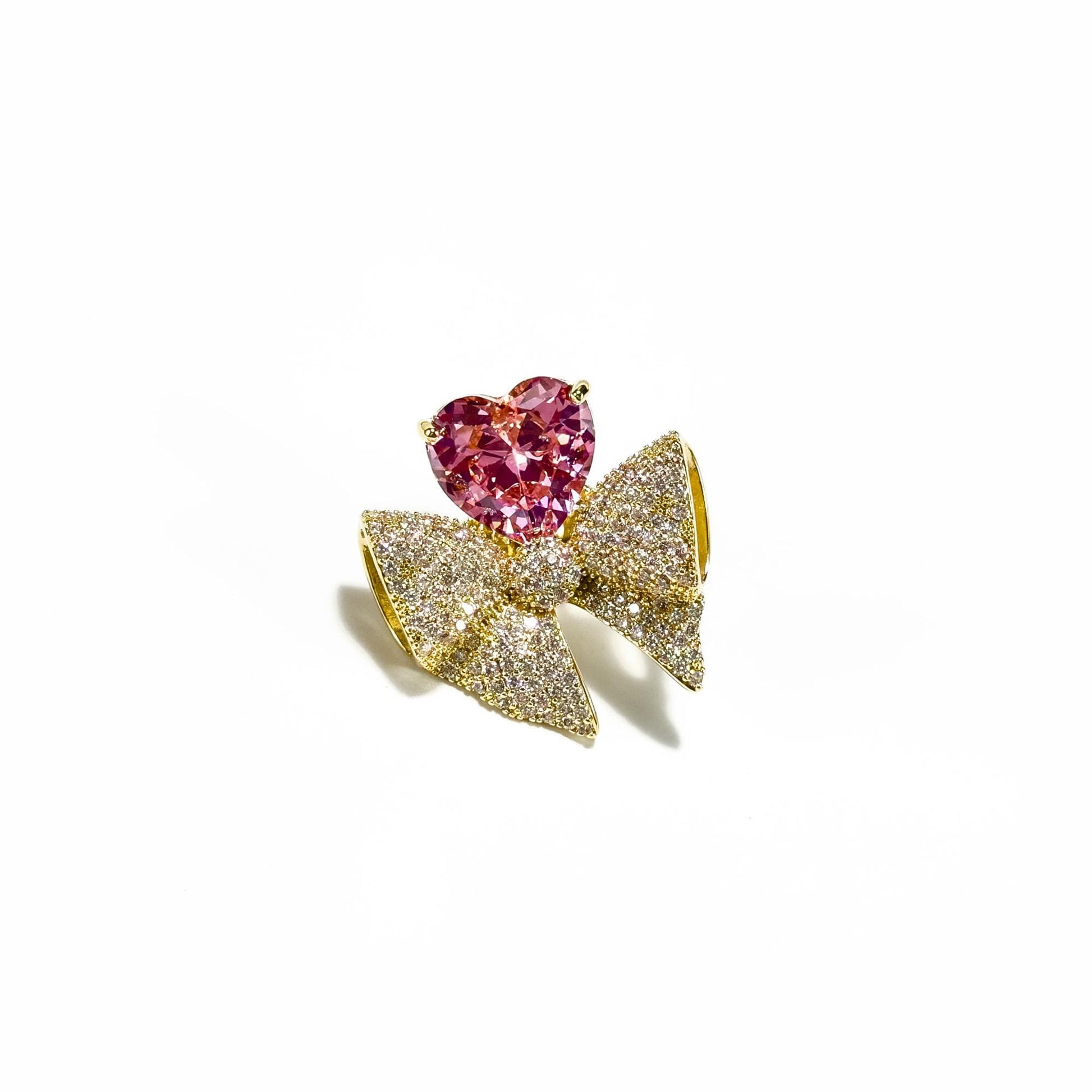 Pink Zircon Gold Bow Brooch